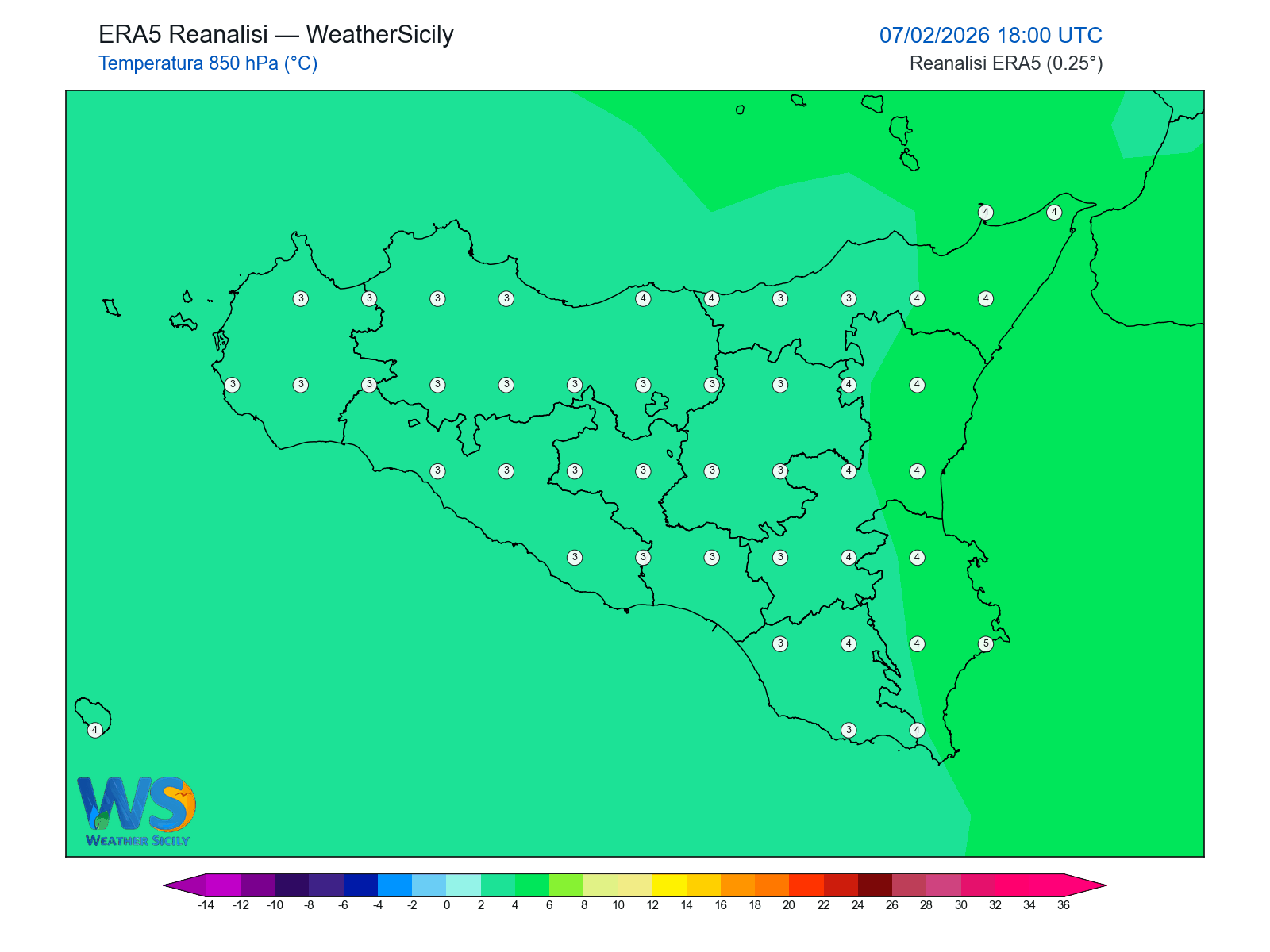 Temperatura a 850 hPa · 2026020718