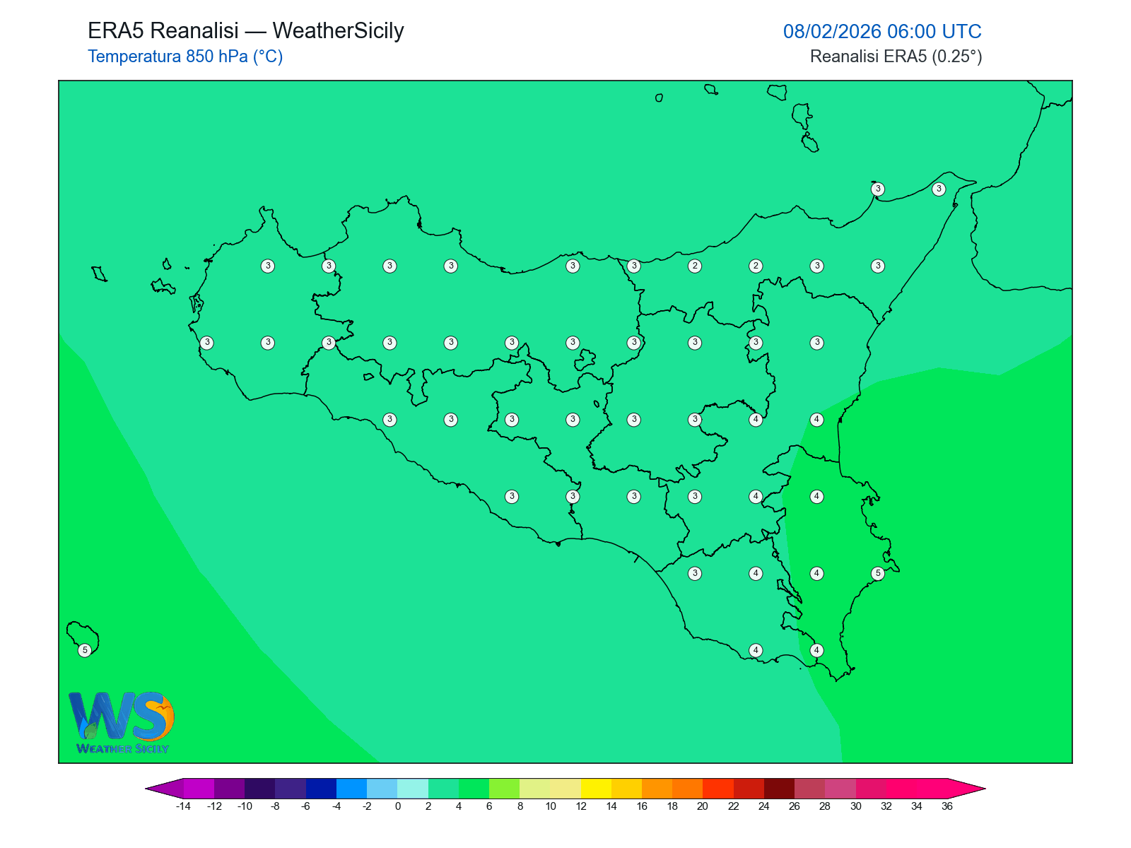 Temperatura a 850 hPa · 2026020806