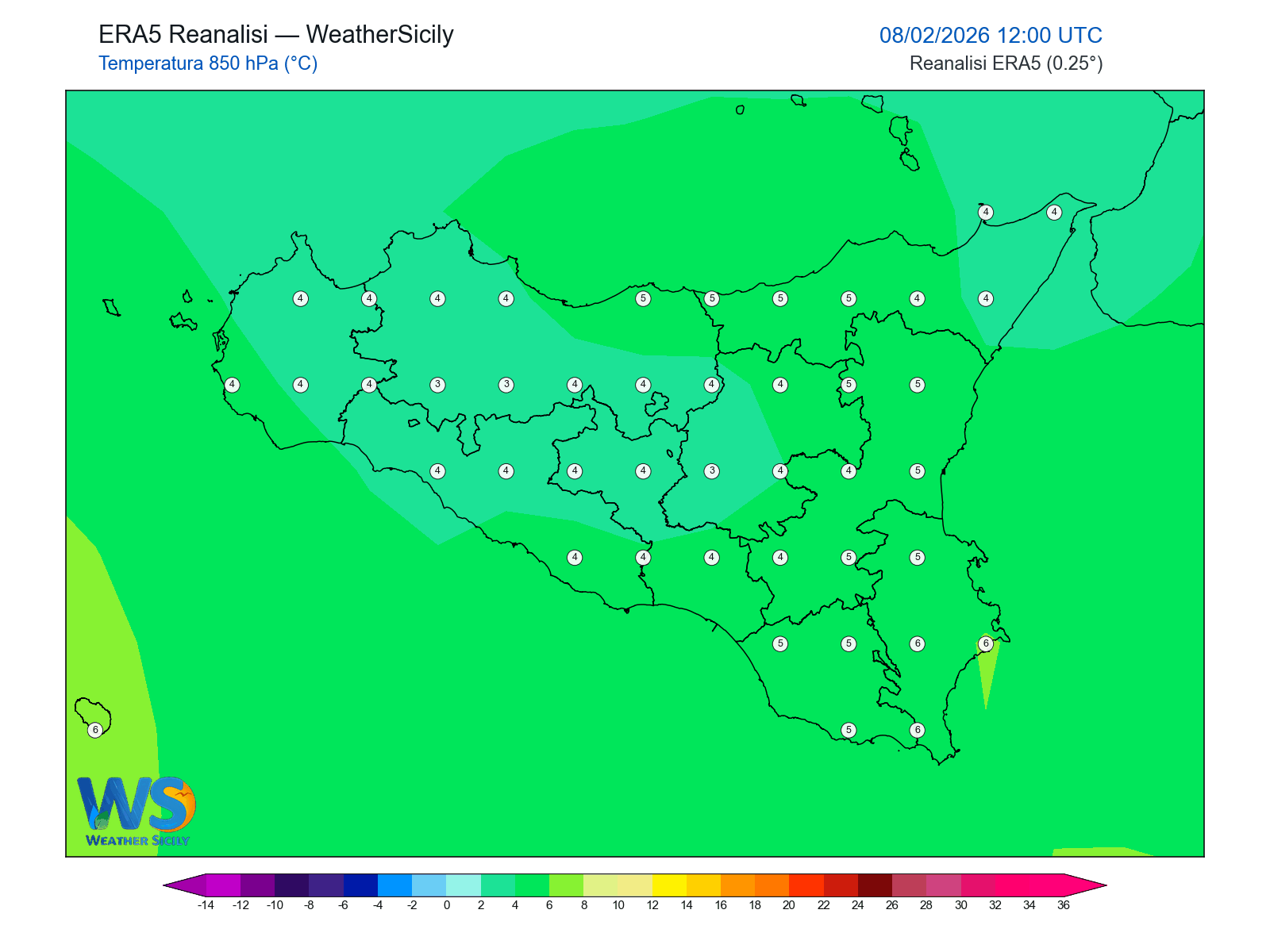 Temperatura a 850 hPa · 2026020812
