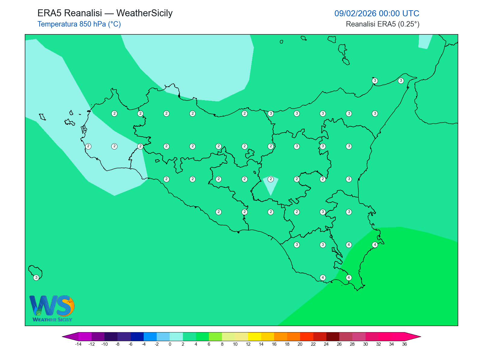 Temperatura a 850 hPa · 2026020900