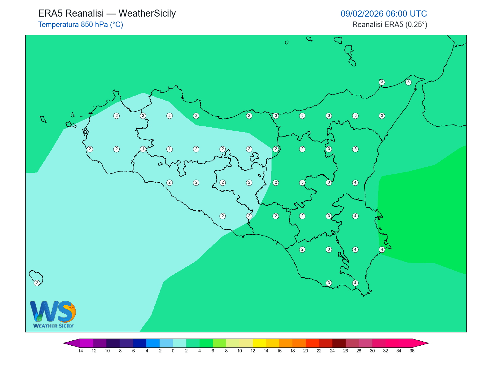Temperatura a 850 hPa · 2026020906