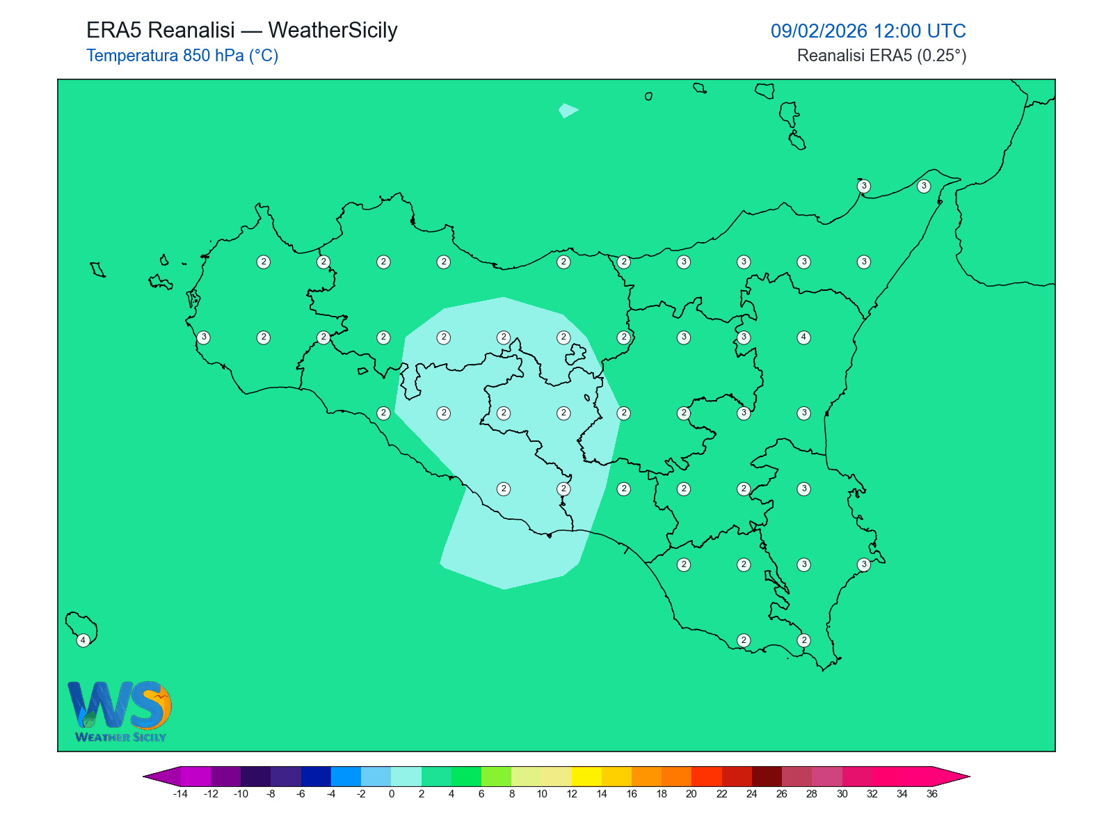 Temperatura a 850 hPa · 2026020912