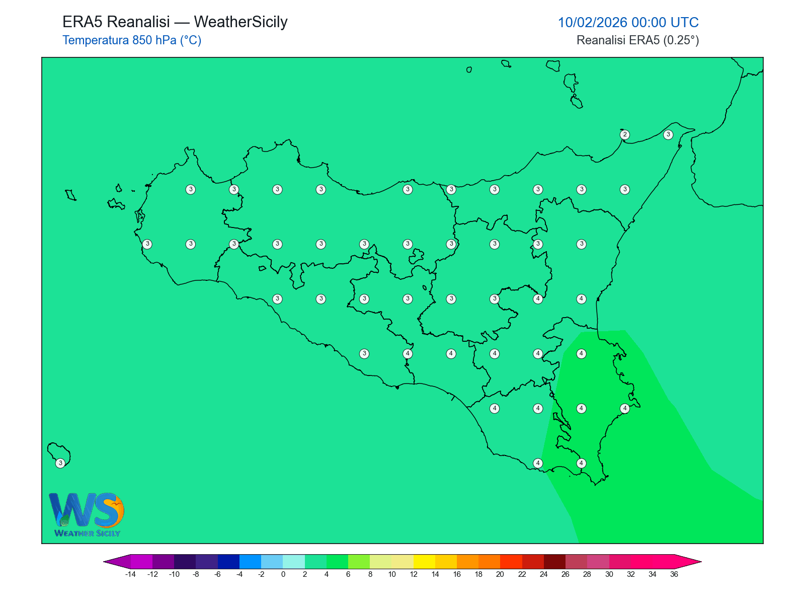 Temperatura a 850 hPa · 2026021000