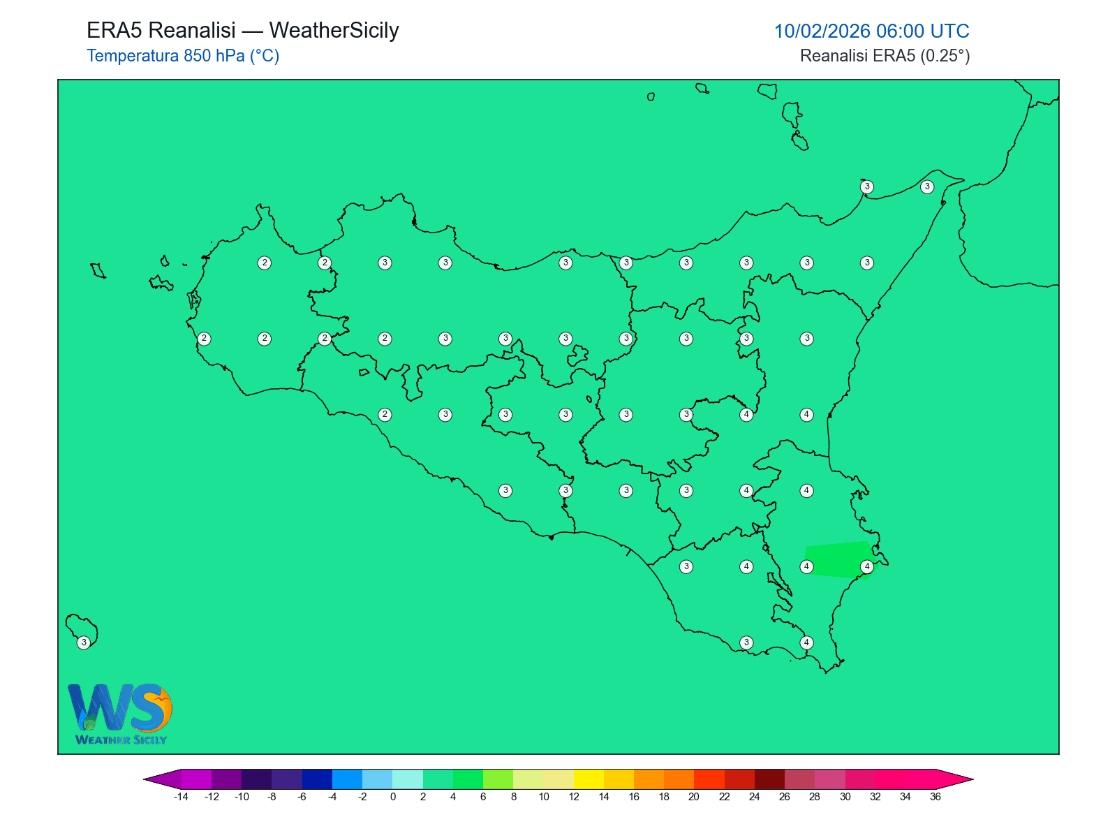 Temperatura a 850 hPa · 2026021006