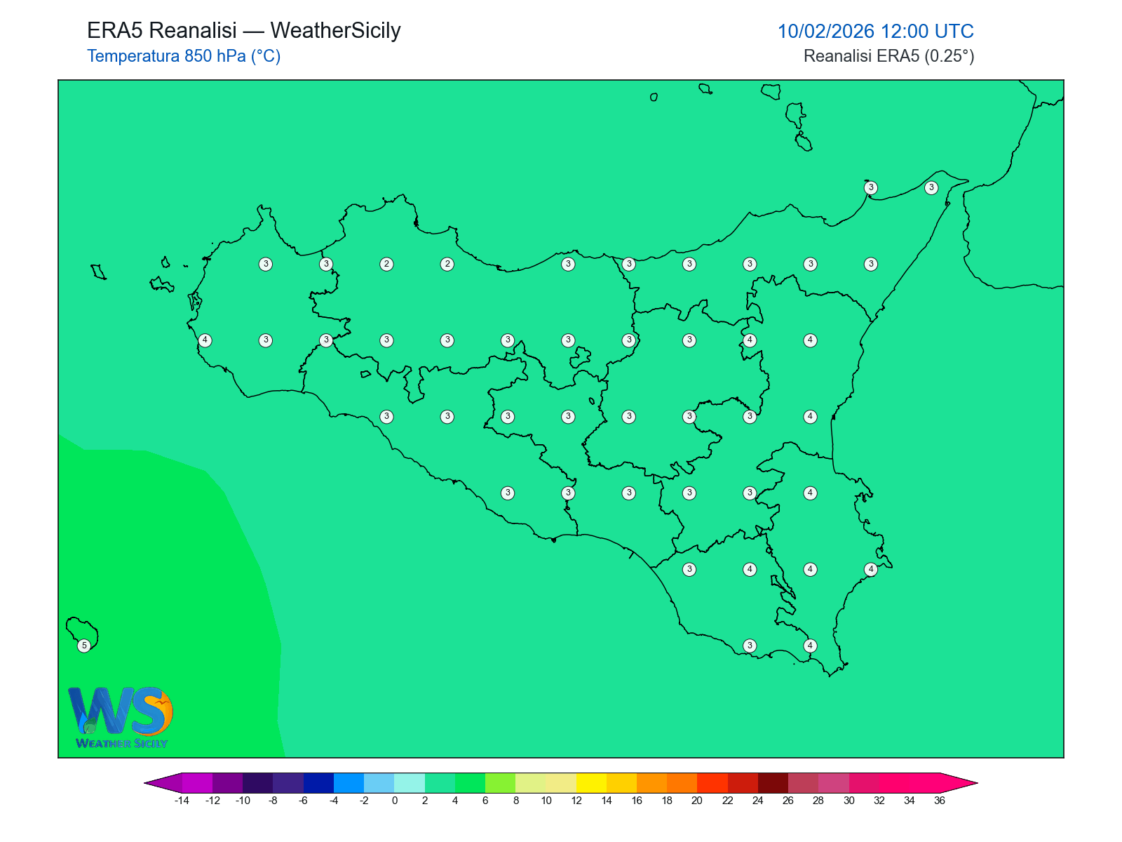 Temperatura a 850 hPa · 2026021012