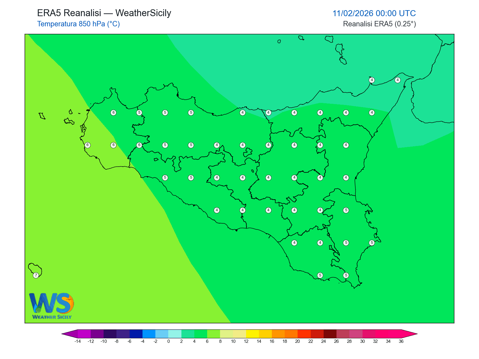 Temperatura a 850 hPa · 2026021100