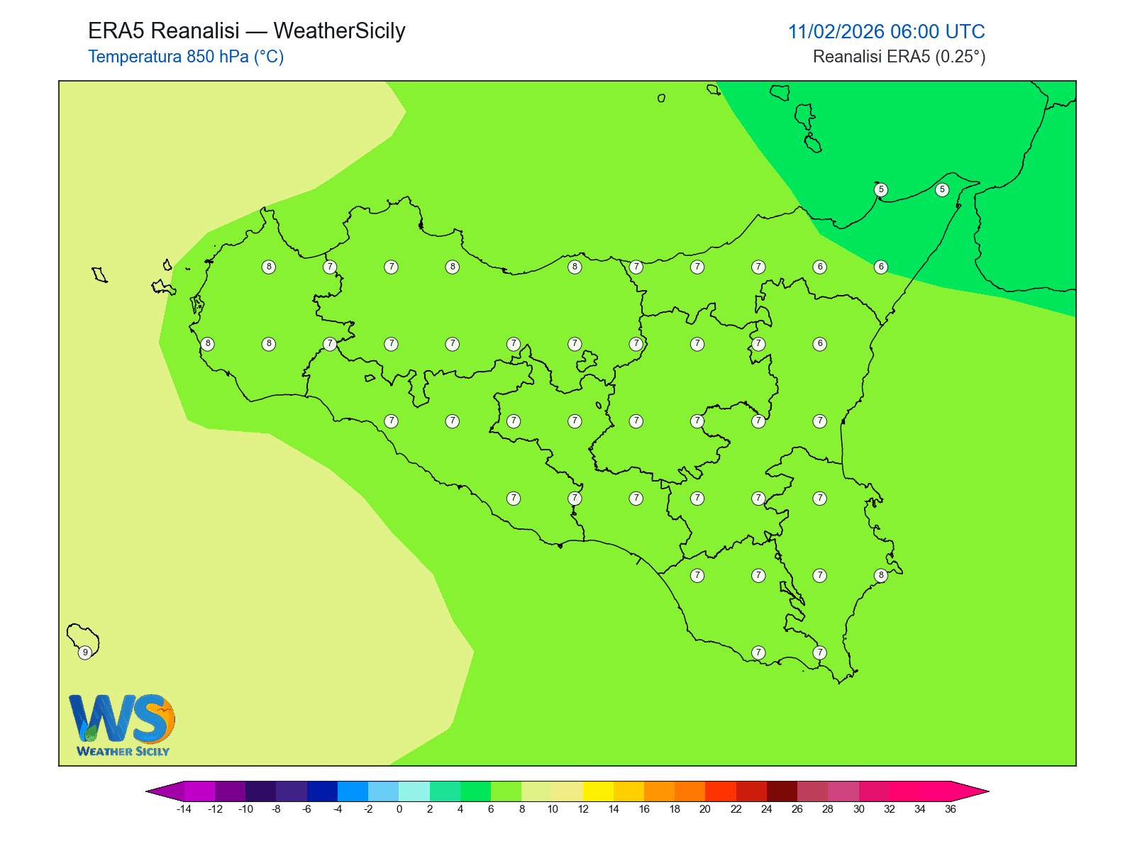 Temperatura a 850 hPa · 2026021106