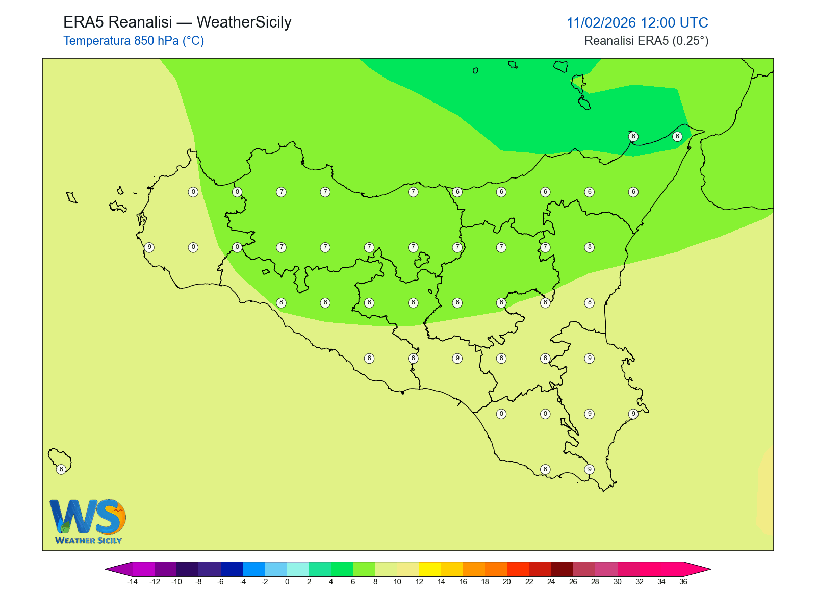 Temperatura a 850 hPa · 2026021112