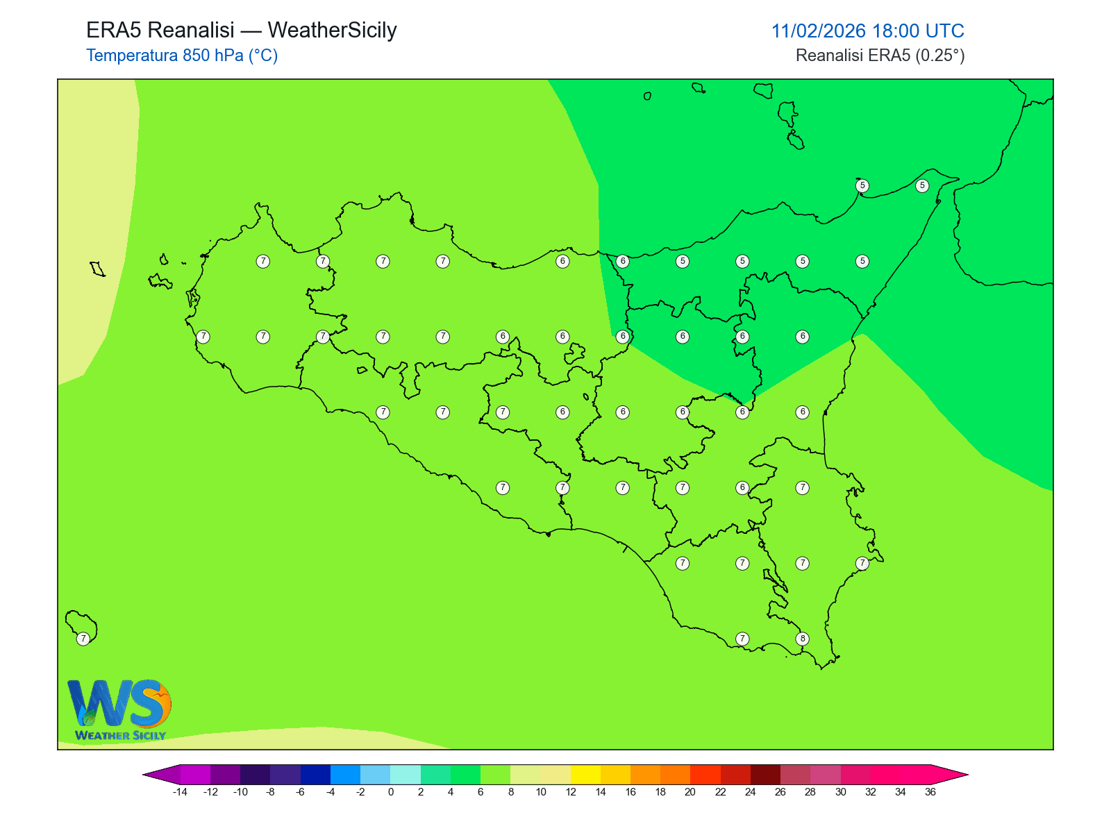 Temperatura a 850 hPa · 2026021118