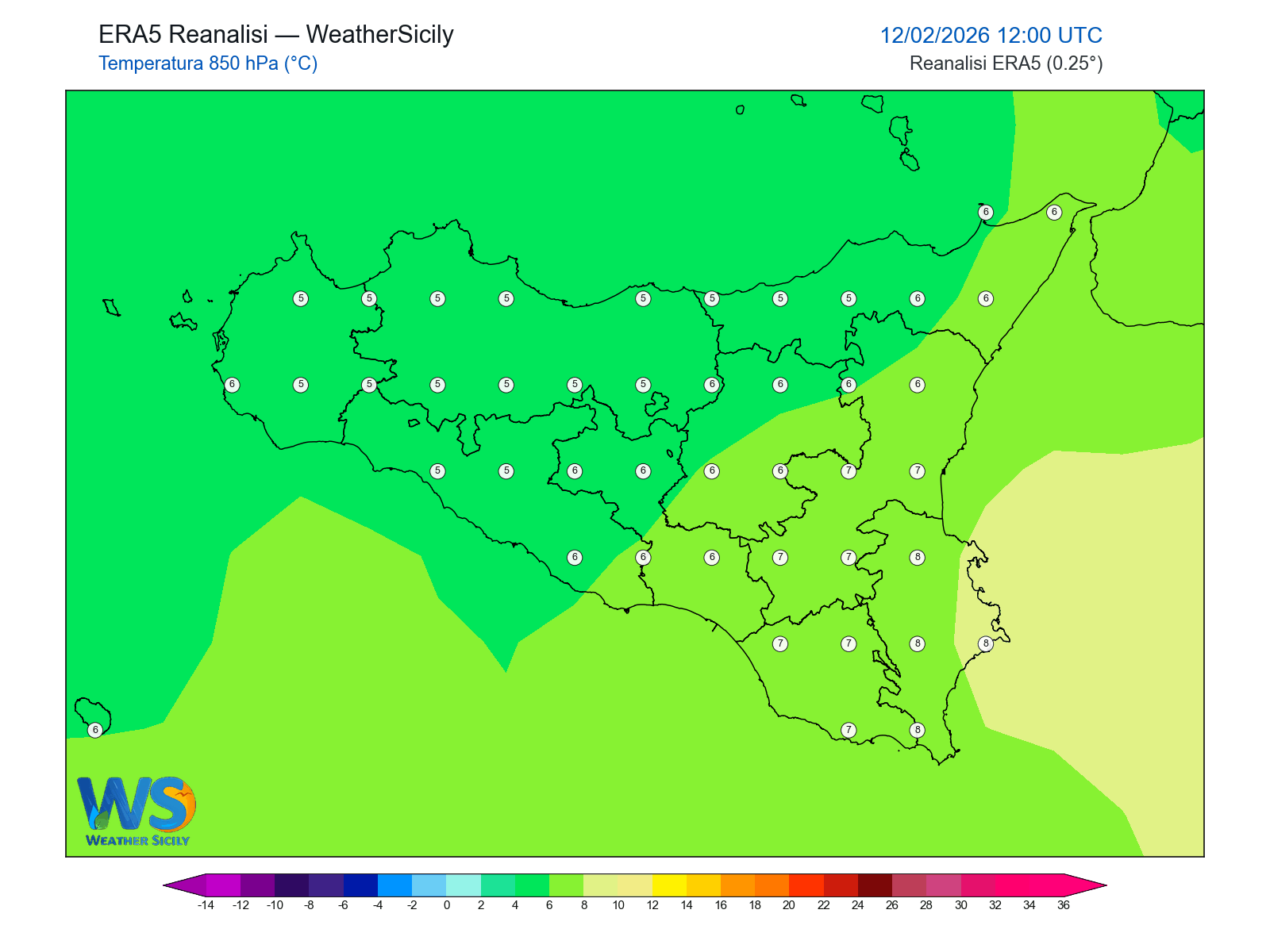 Temperatura a 850 hPa · 2026021212