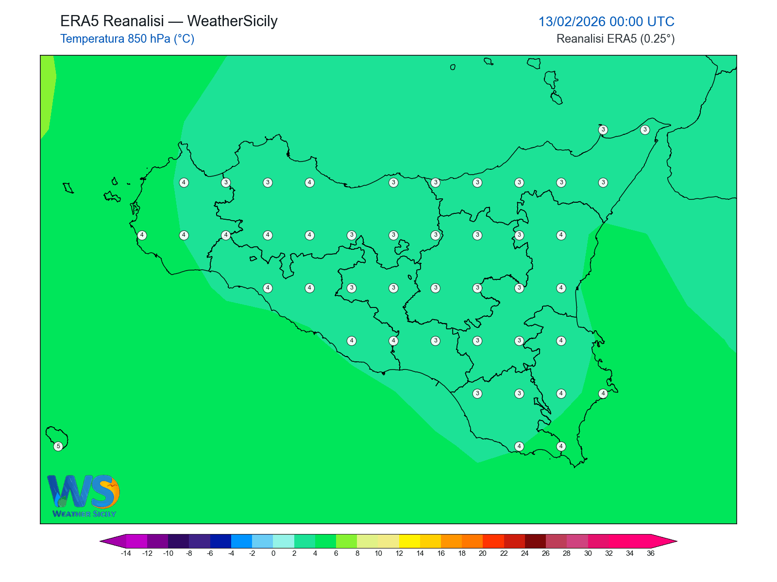 Temperatura a 850 hPa · 2026021300