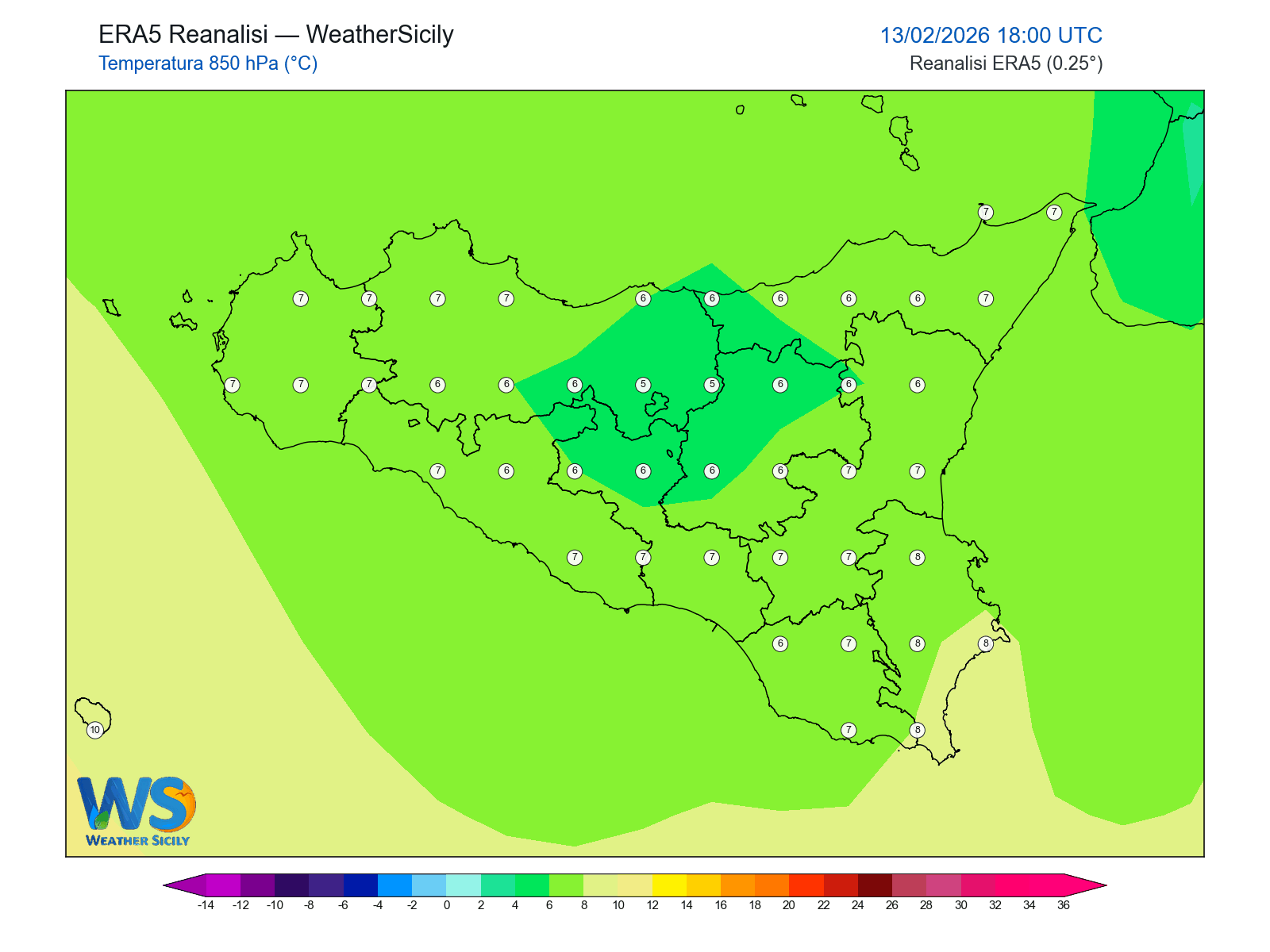 Temperatura a 850 hPa · 2026021318