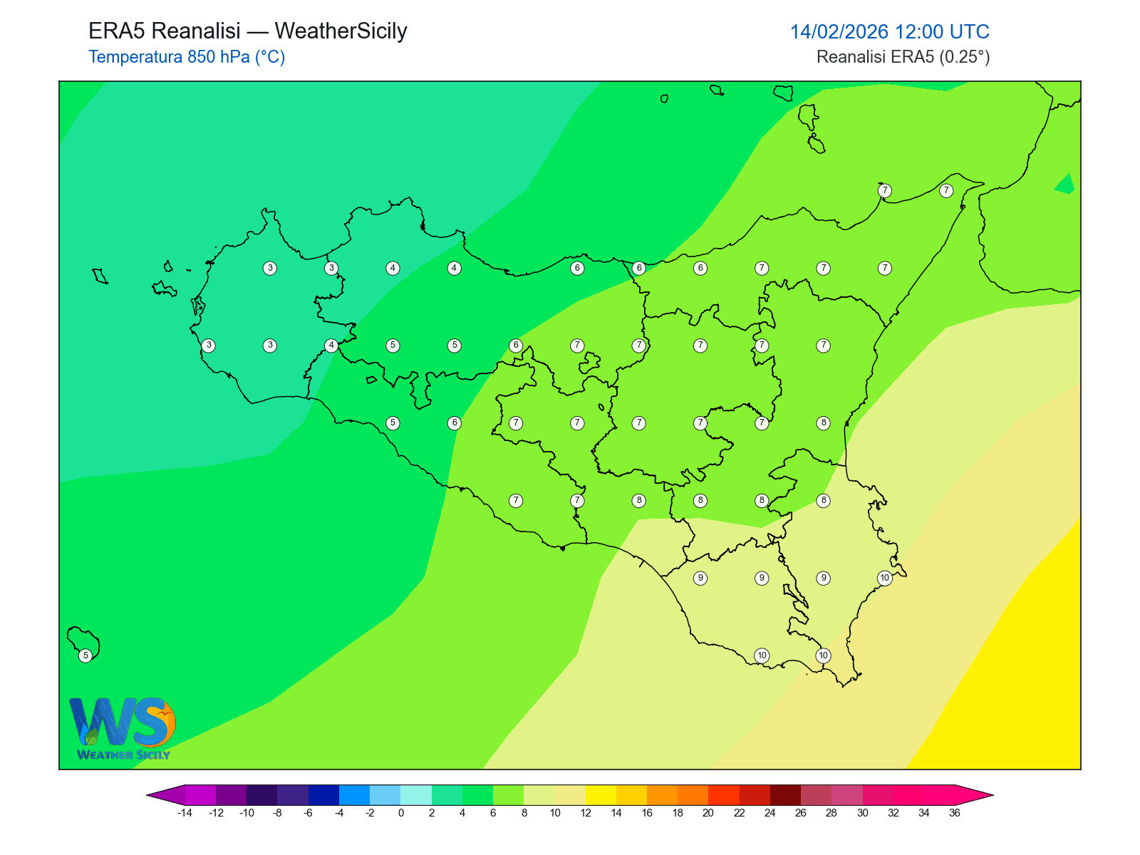 Temperatura a 850 hPa · 2026021412