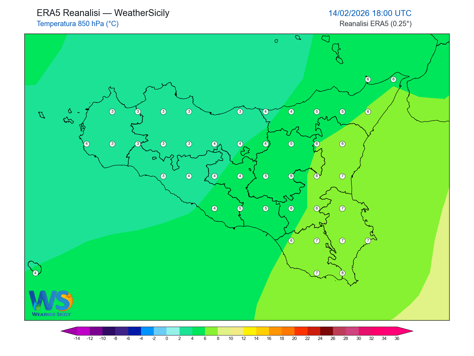 Temperatura a 850 hPa · 2026021418