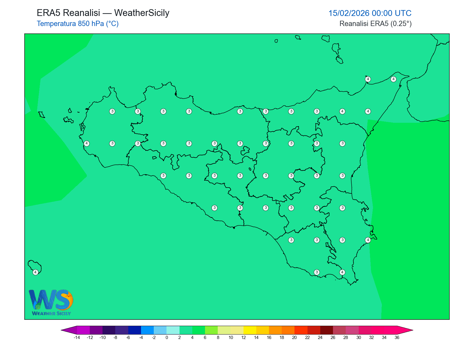 Temperatura a 850 hPa · 2026021500