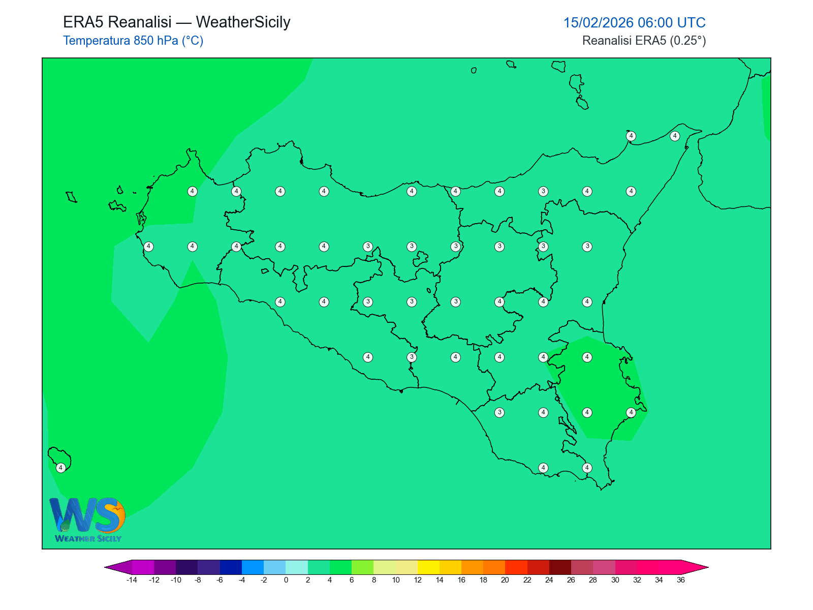Temperatura a 850 hPa · 2026021506