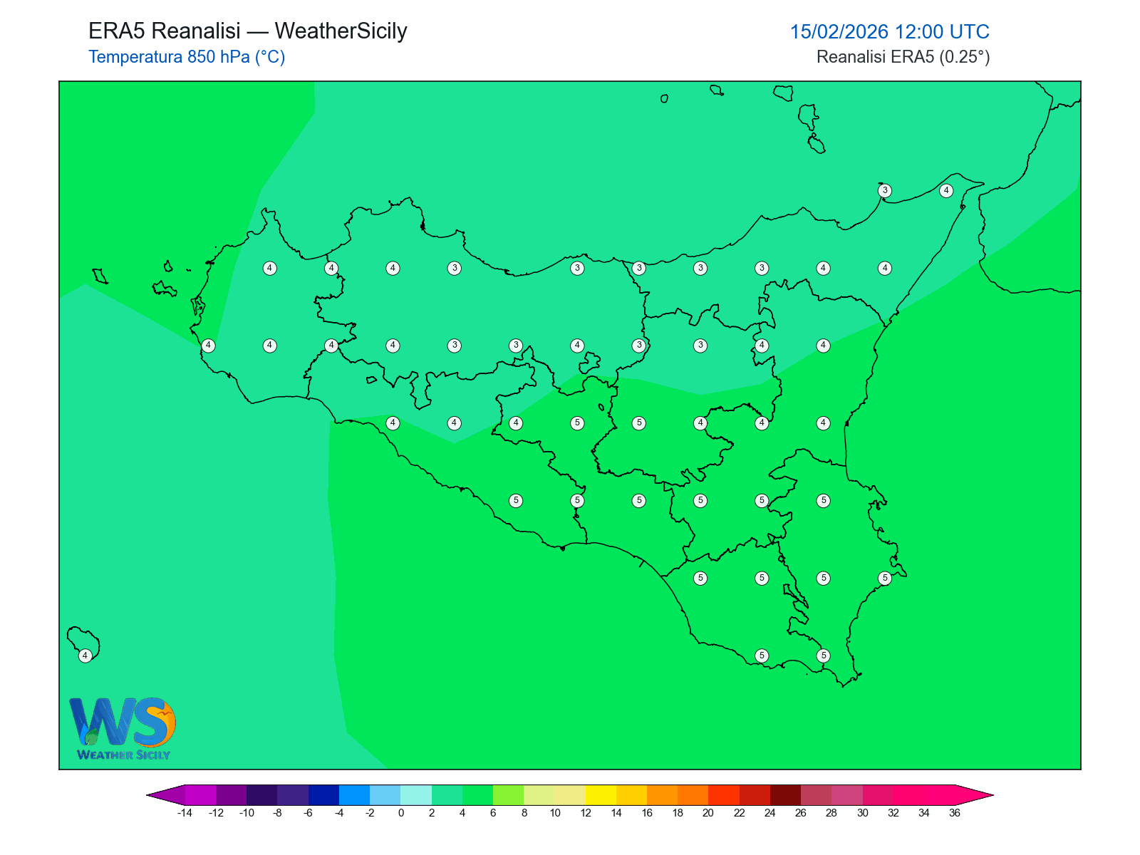 Temperatura a 850 hPa · 2026021512