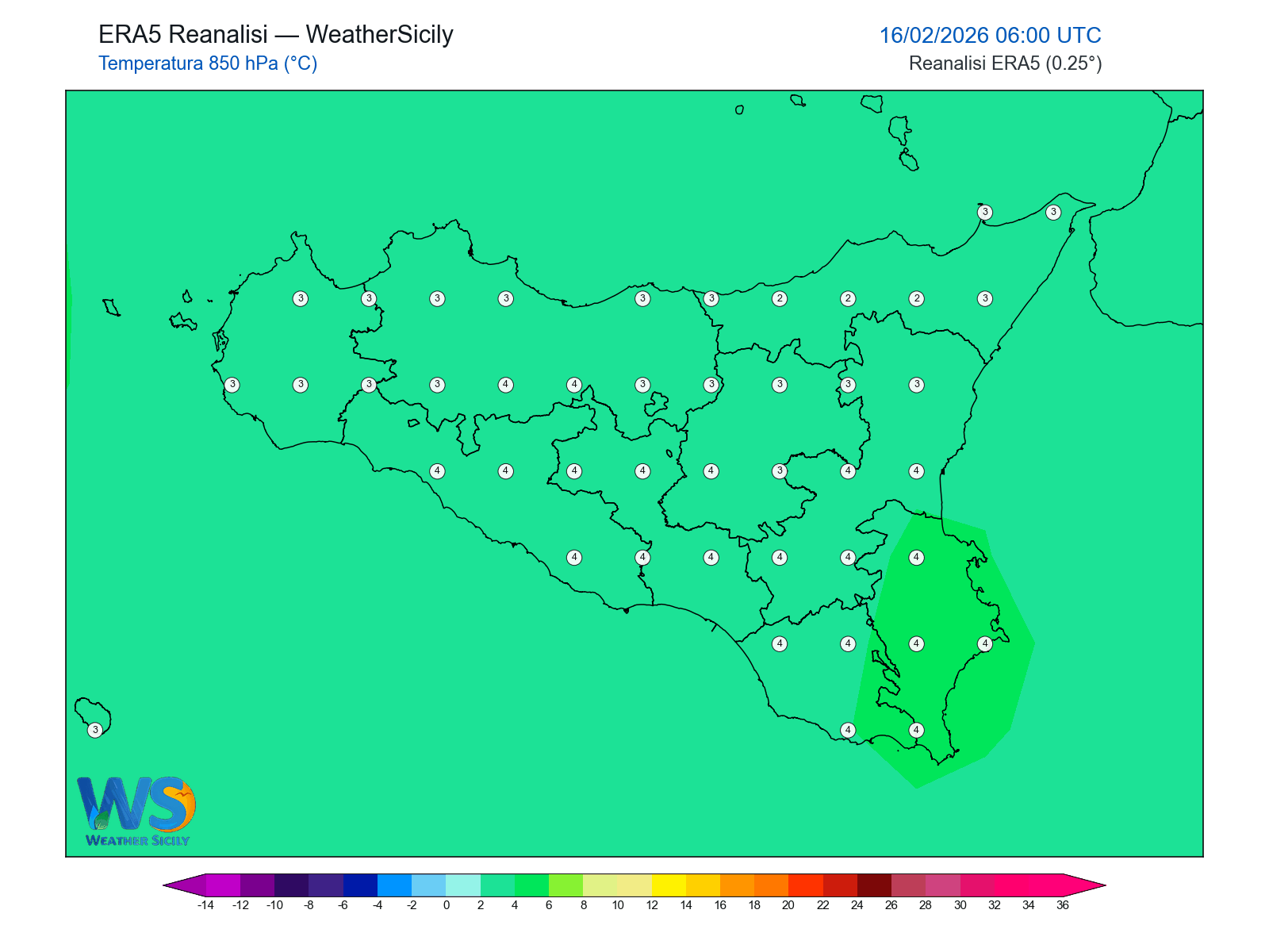 Temperatura a 850 hPa · 2026021606