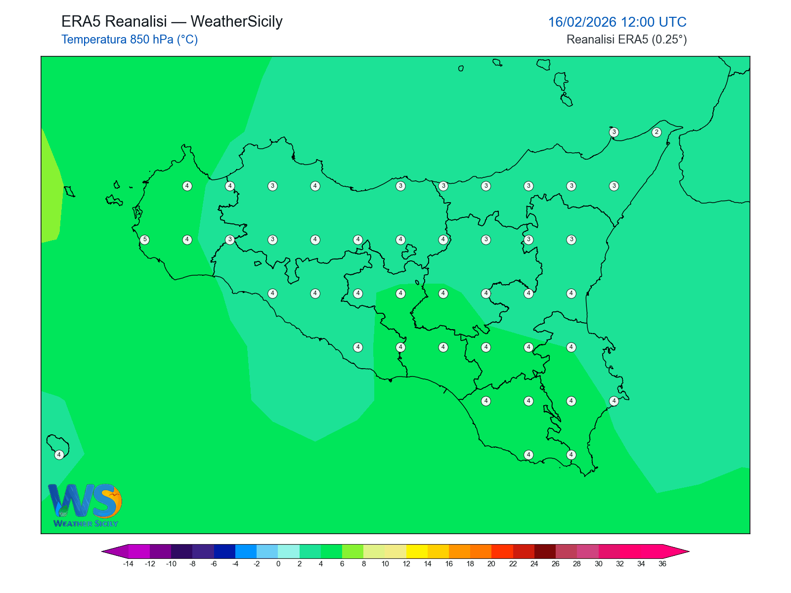 Temperatura a 850 hPa · 2026021612