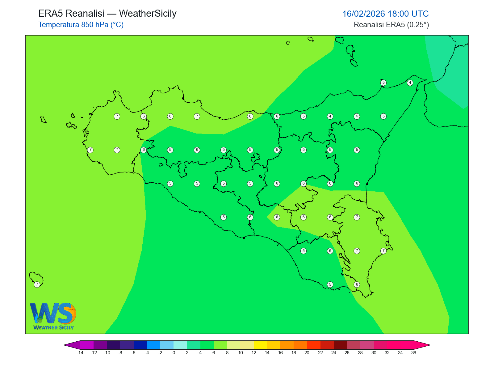 Temperatura a 850 hPa · 2026021618