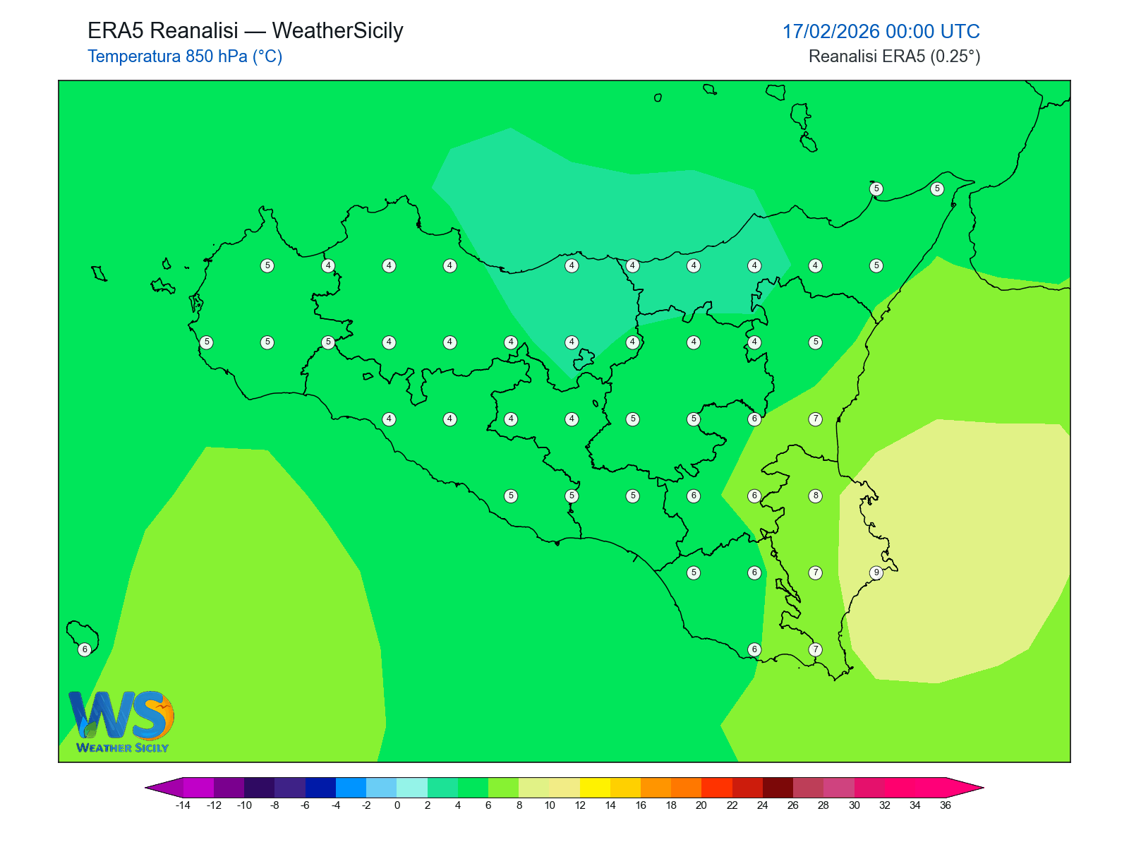 Temperatura a 850 hPa · 2026021700