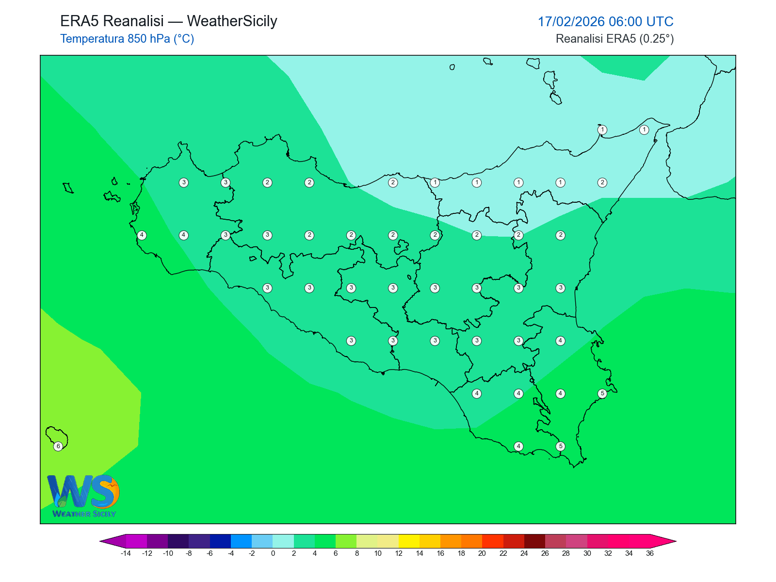 Temperatura a 850 hPa · 2026021706