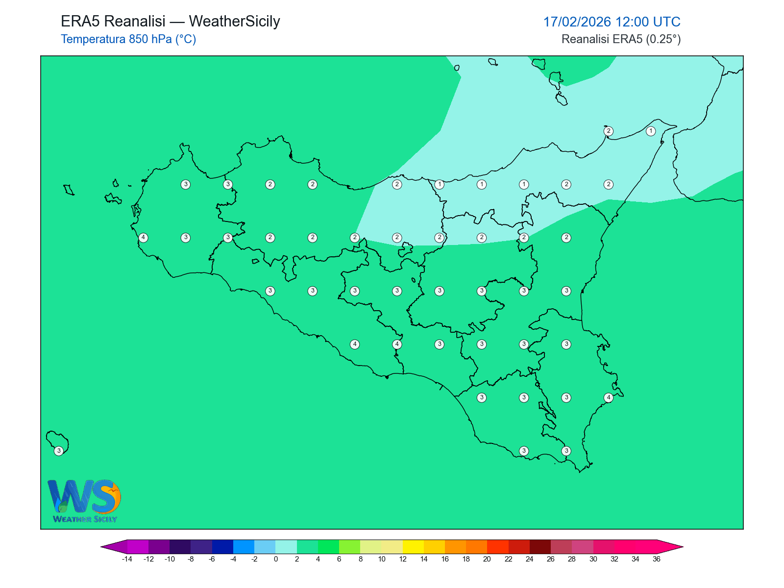 Temperatura a 850 hPa · 2026021712