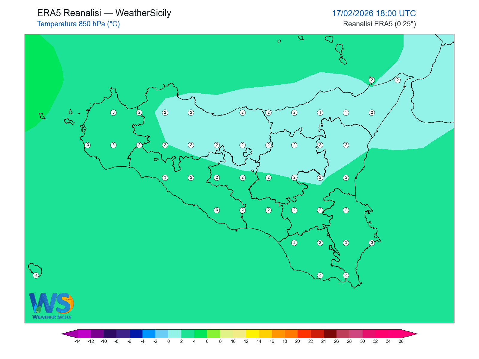 Temperatura a 850 hPa · 2026021718