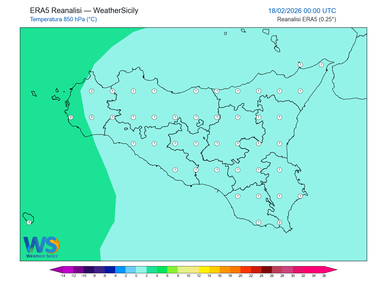 Temperatura a 850 hPa · 2026021800