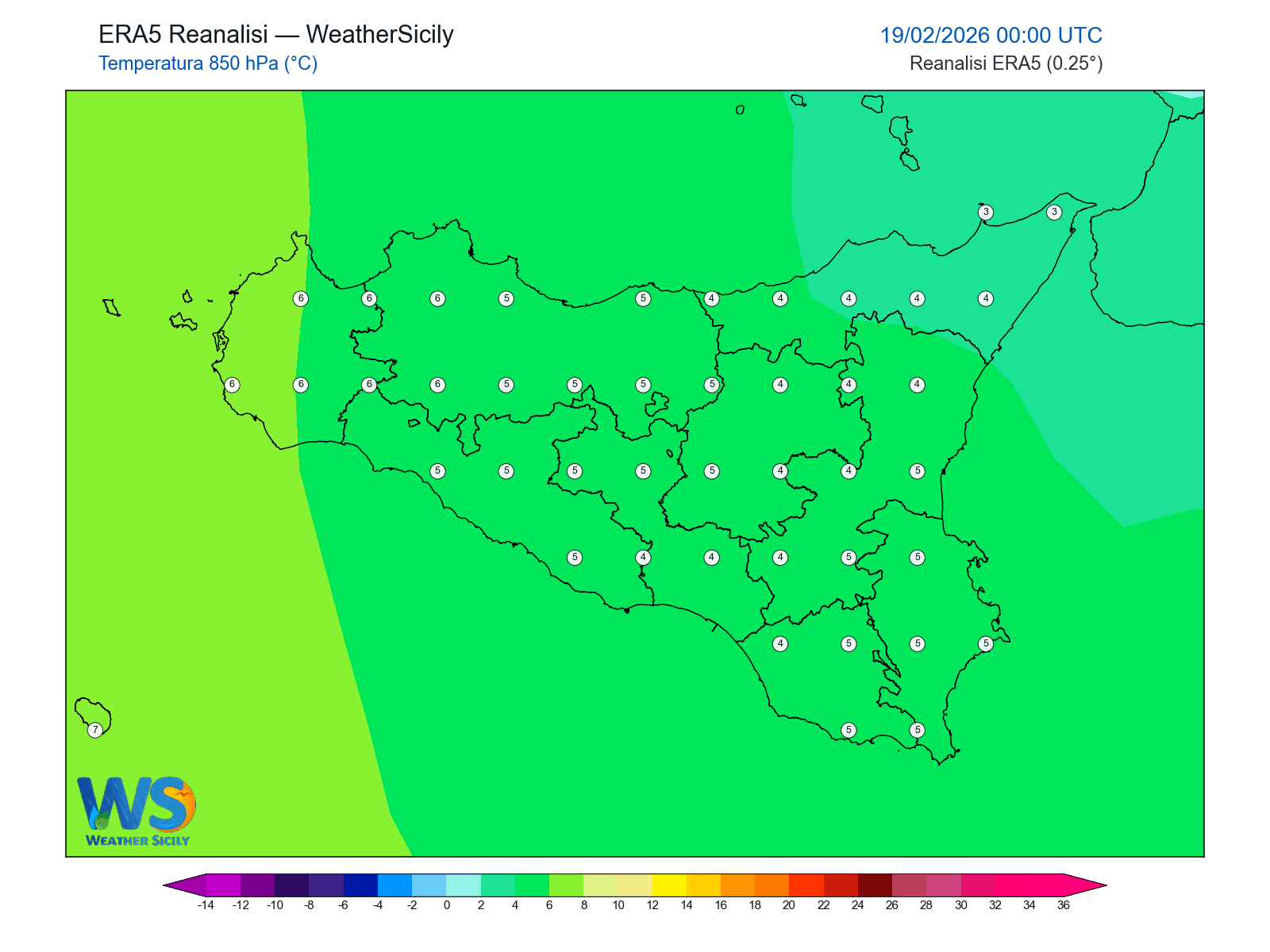 Temperatura a 850 hPa · 2026021900