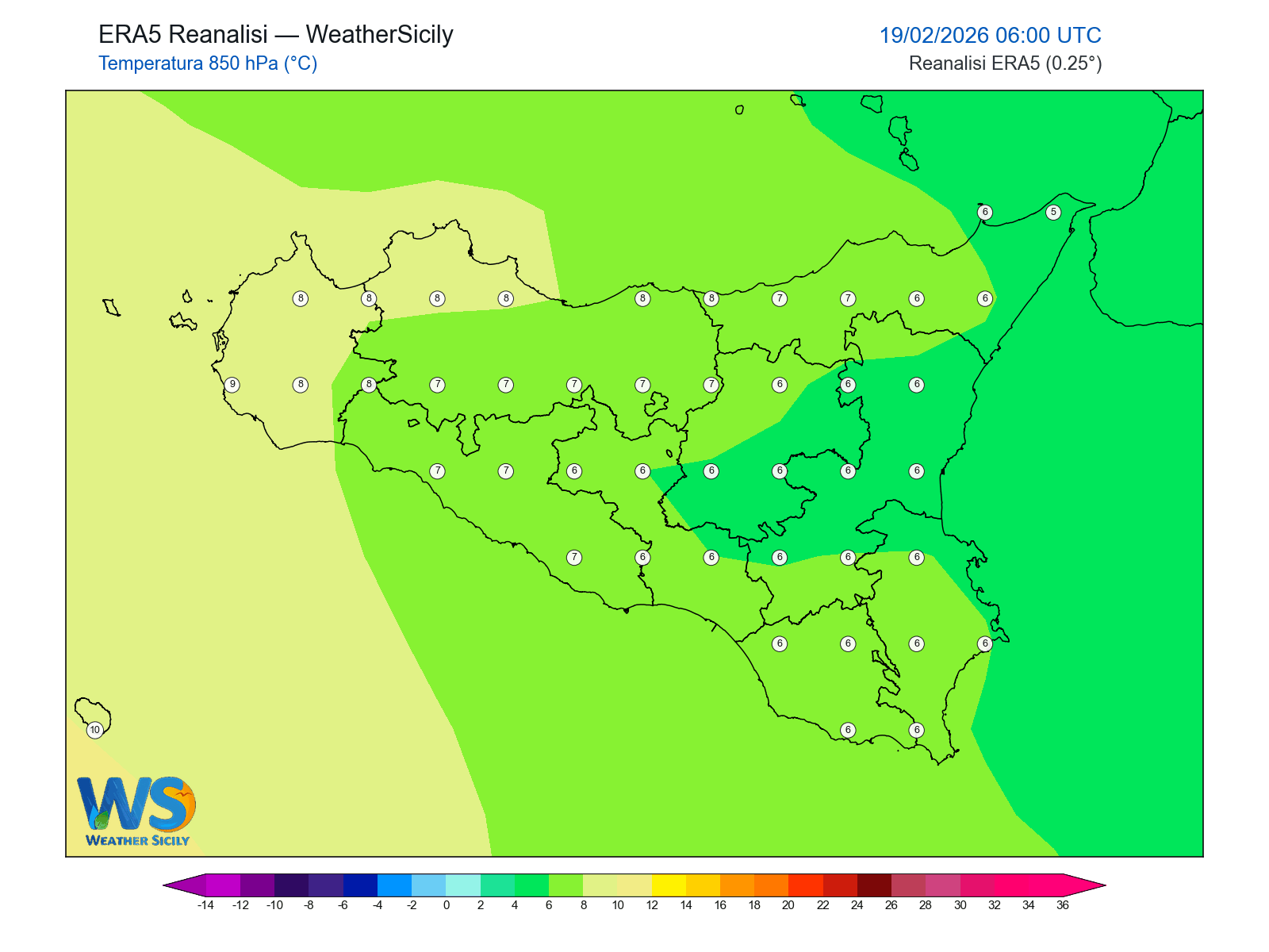 Temperatura a 850 hPa · 2026021906
