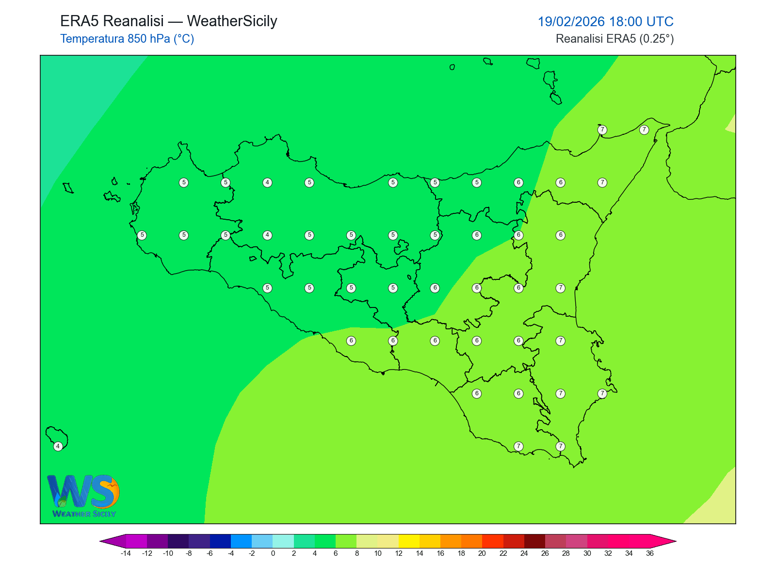 Temperatura a 850 hPa · 2026021918