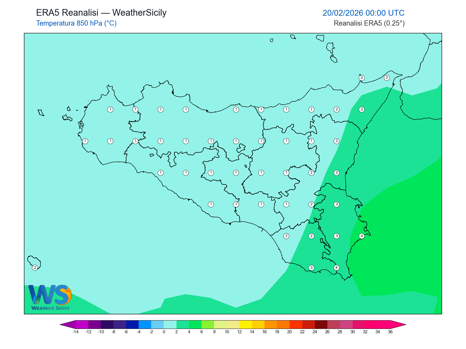 Temperatura a 850 hPa · 2026022000