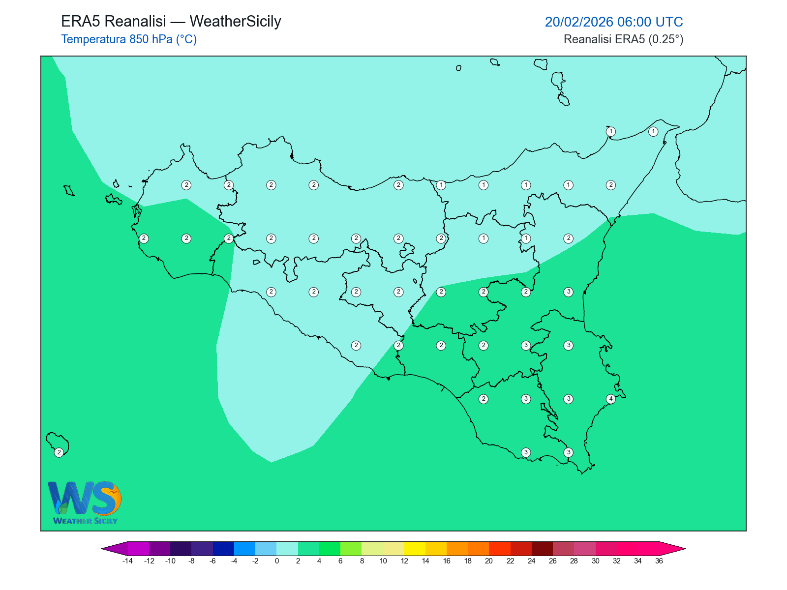 Temperatura a 850 hPa · 2026022006