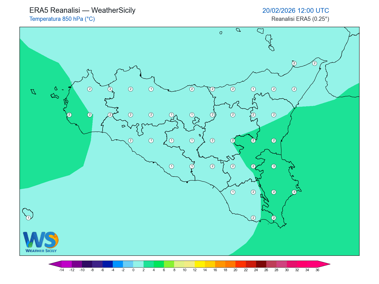 Temperatura a 850 hPa · 2026022012