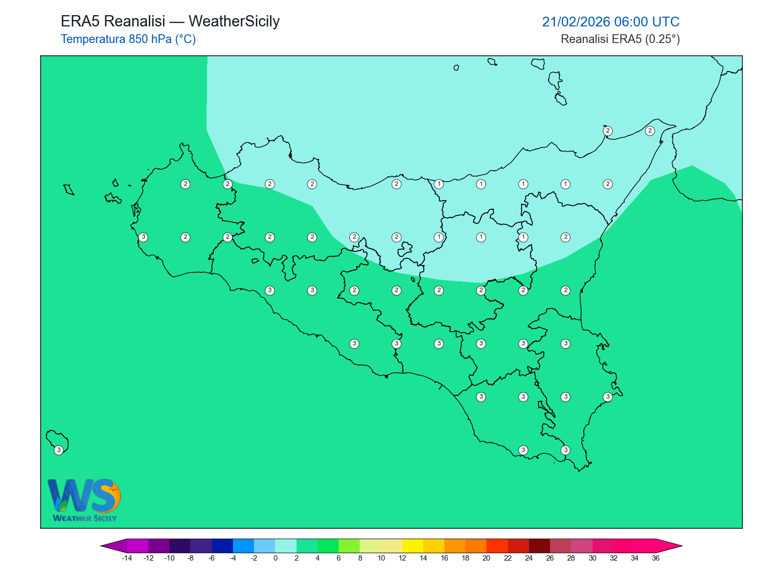 Temperatura a 850 hPa · 2026022106
