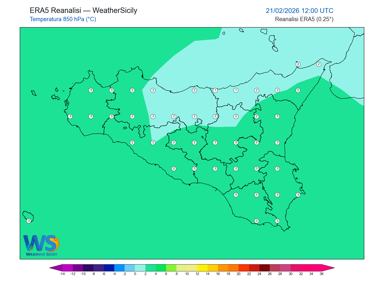 Temperatura a 850 hPa · 2026022112
