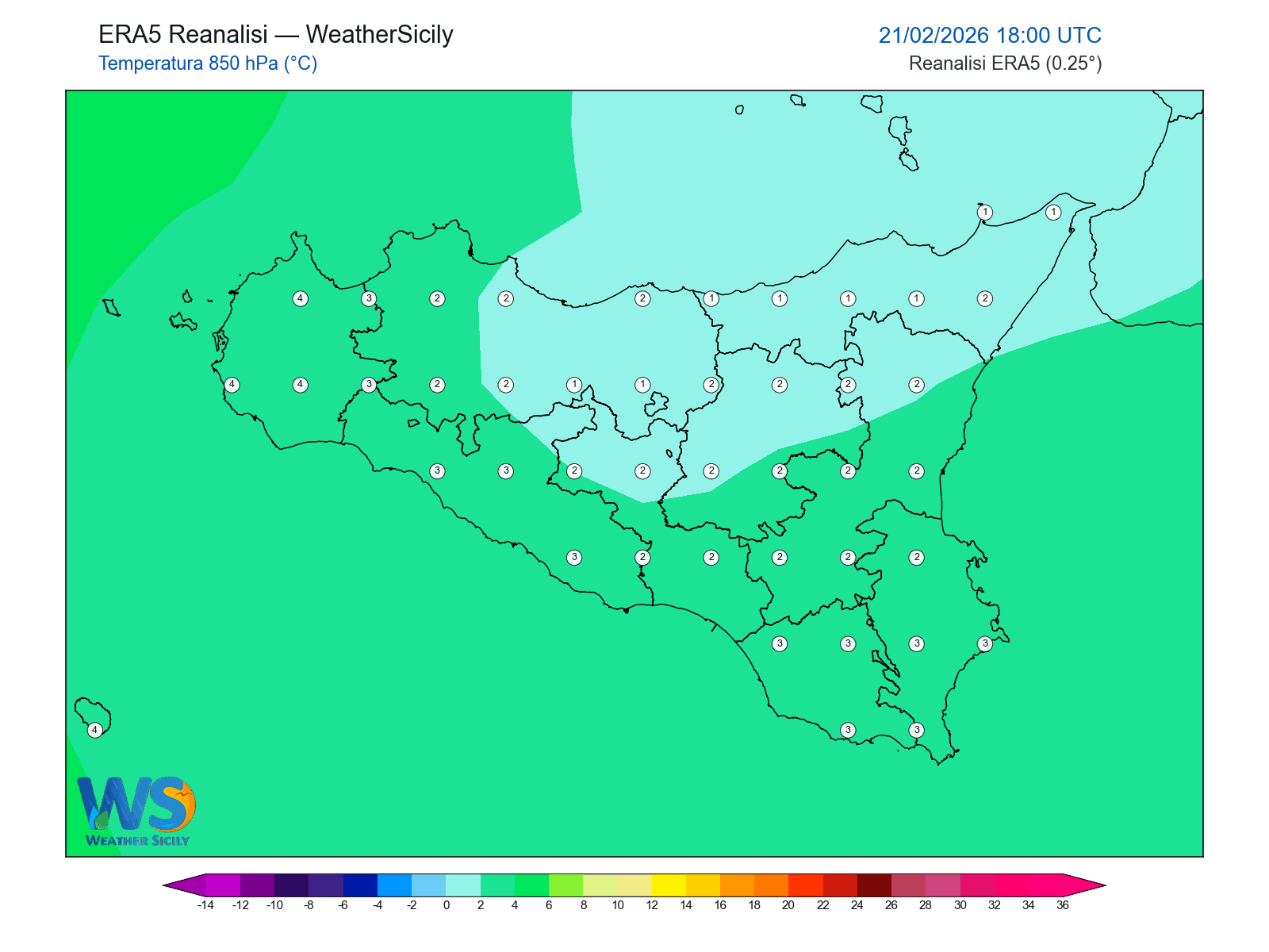 Temperatura a 850 hPa · 2026022118