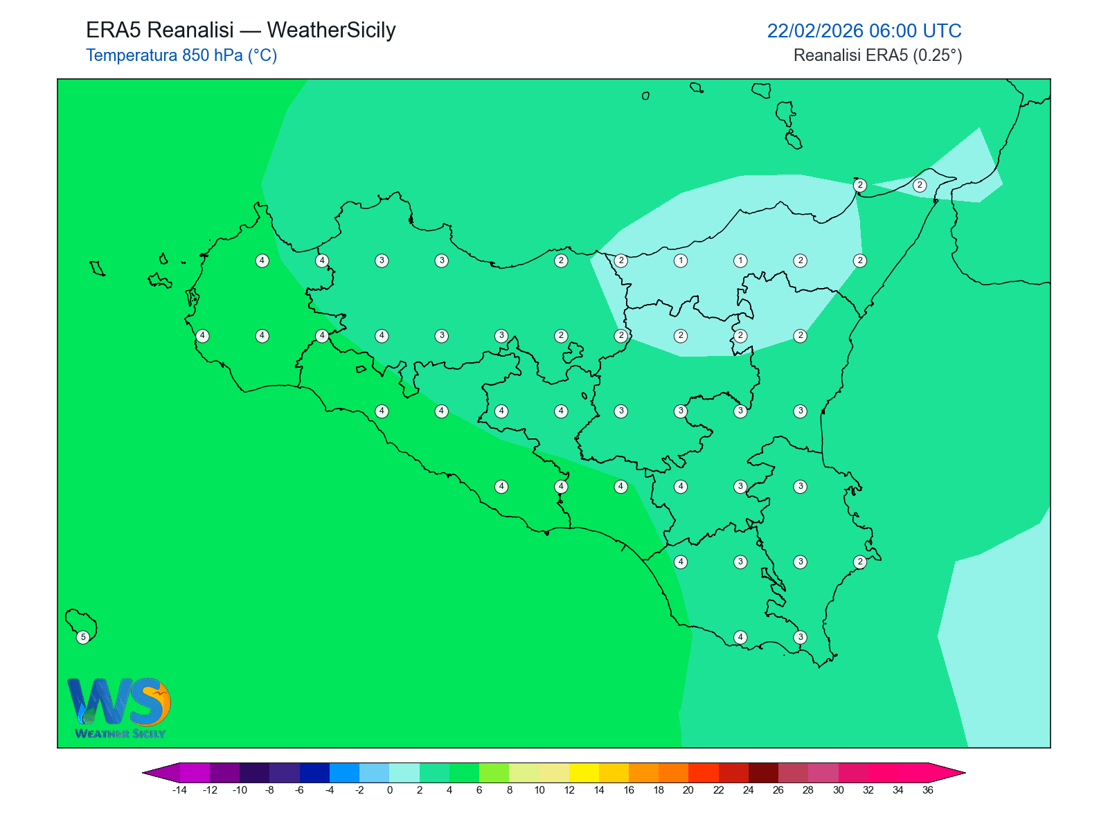 Temperatura a 850 hPa · 2026022206