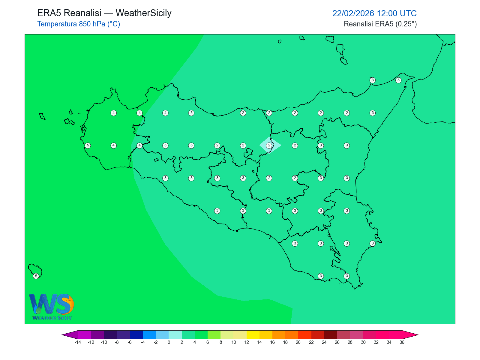 Temperatura a 850 hPa · 2026022212