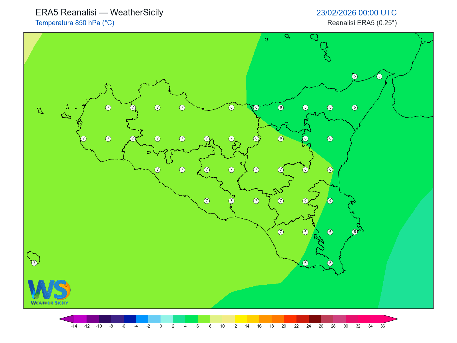 Temperatura a 850 hPa · 2026022300