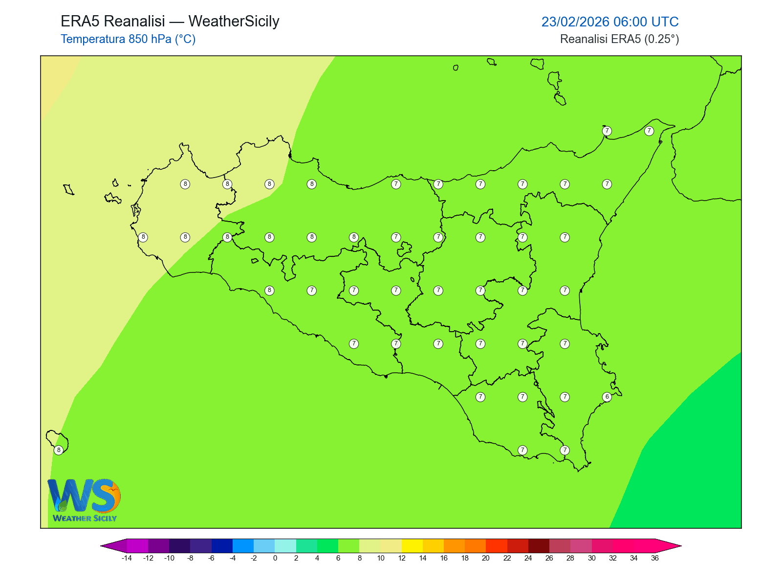 Temperatura a 850 hPa · 2026022306