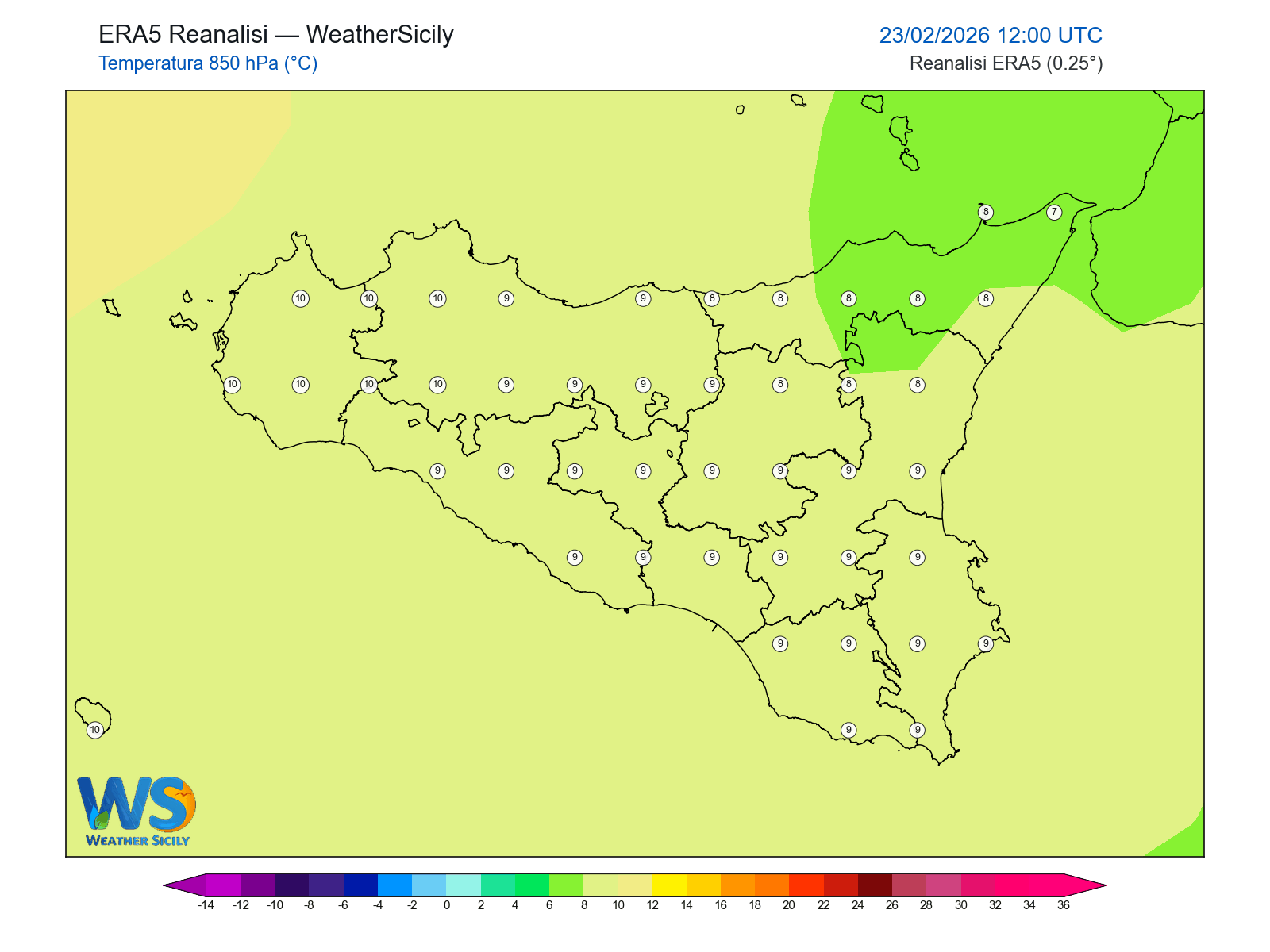 Temperatura a 850 hPa · 2026022312