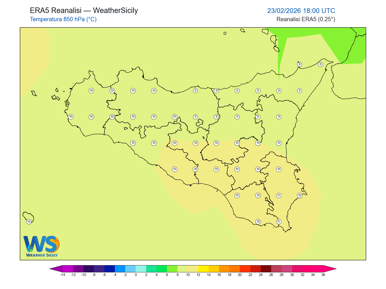 Temperatura a 850 hPa · 2026022318