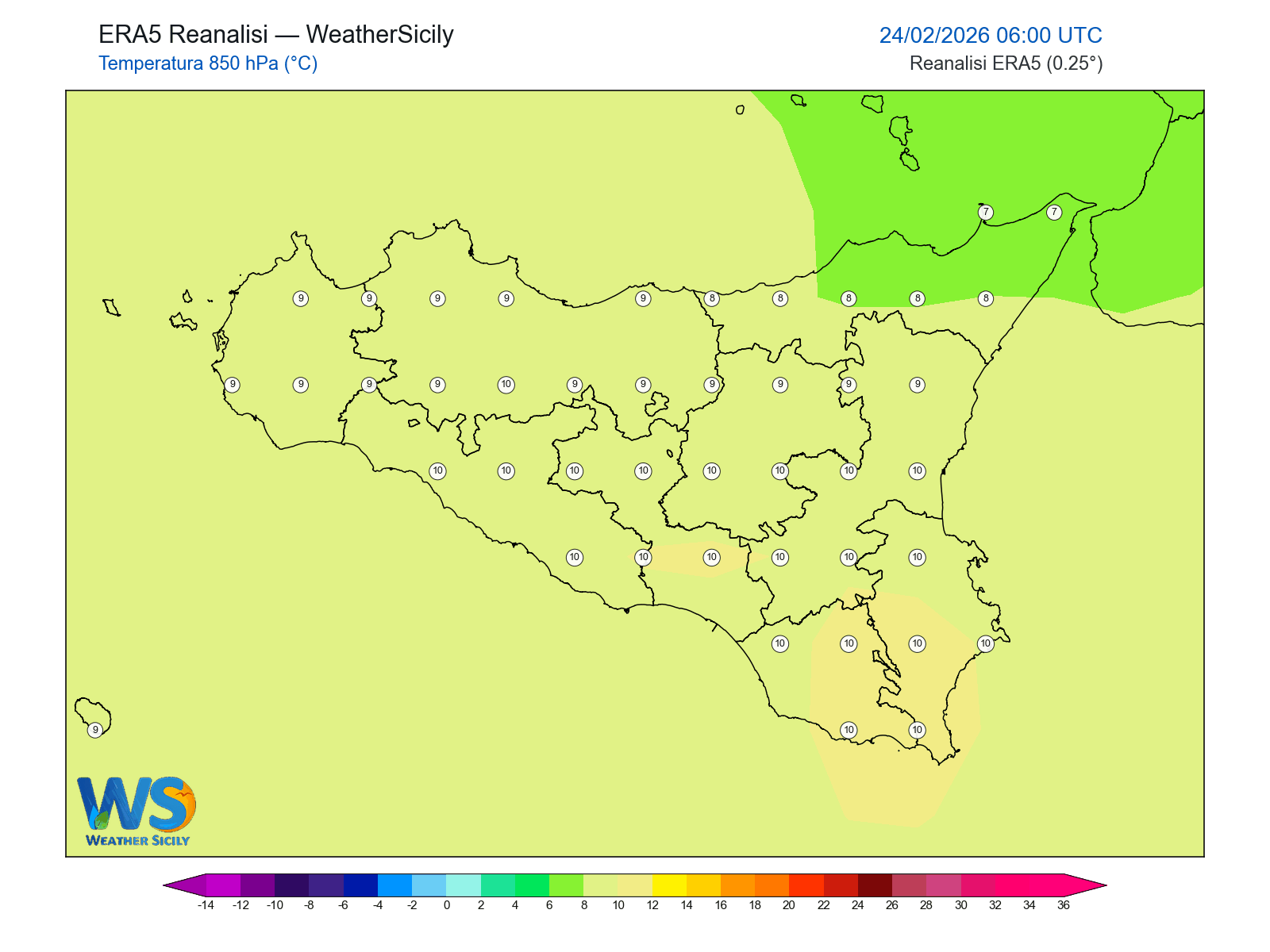 Temperatura a 850 hPa · 2026022406