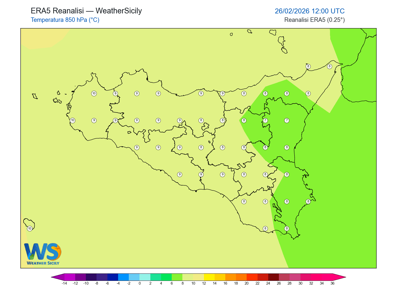 Temperatura a 850 hPa · 2026022612
