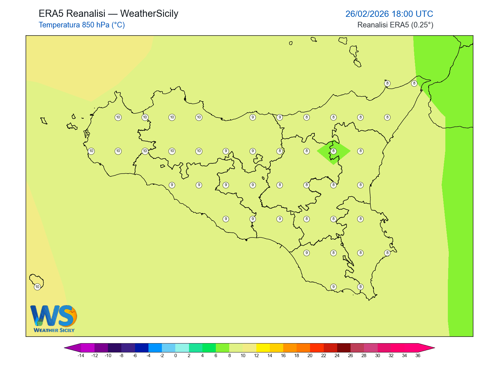 Temperatura a 850 hPa · 2026022618