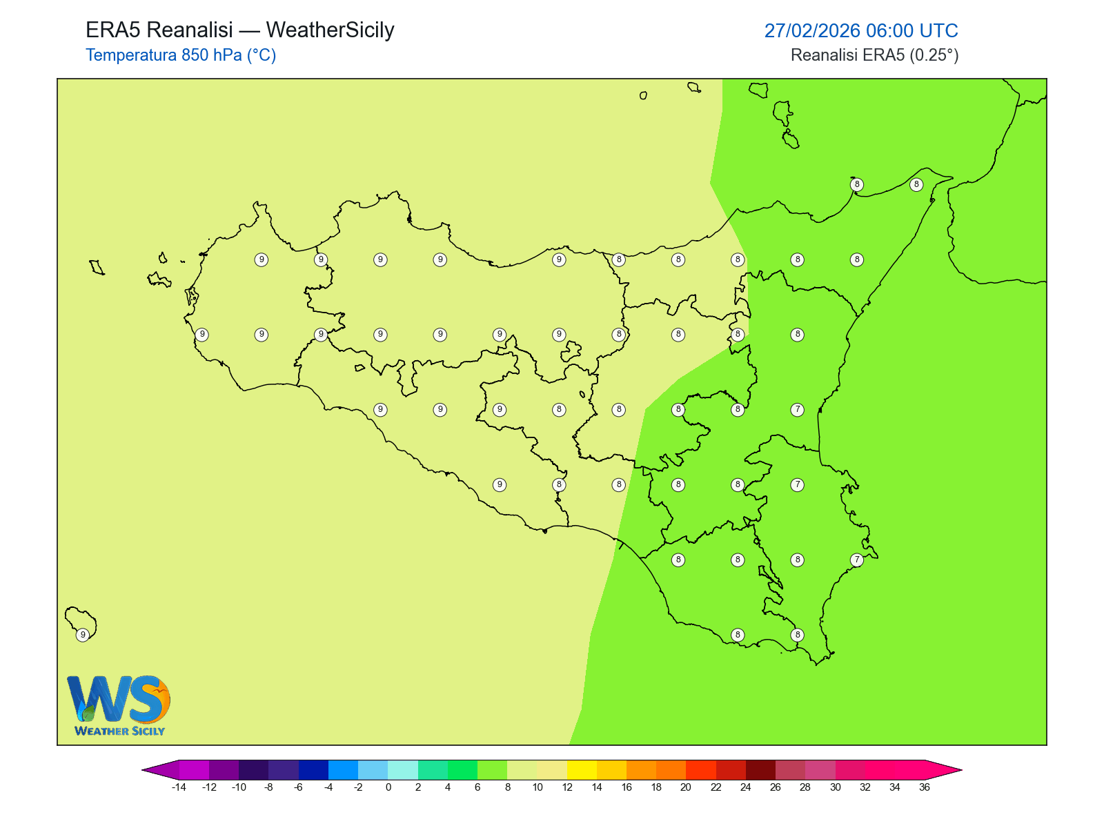 Temperatura a 850 hPa · 2026022706