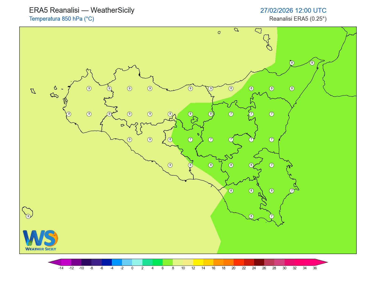 Temperatura a 850 hPa · 2026022712