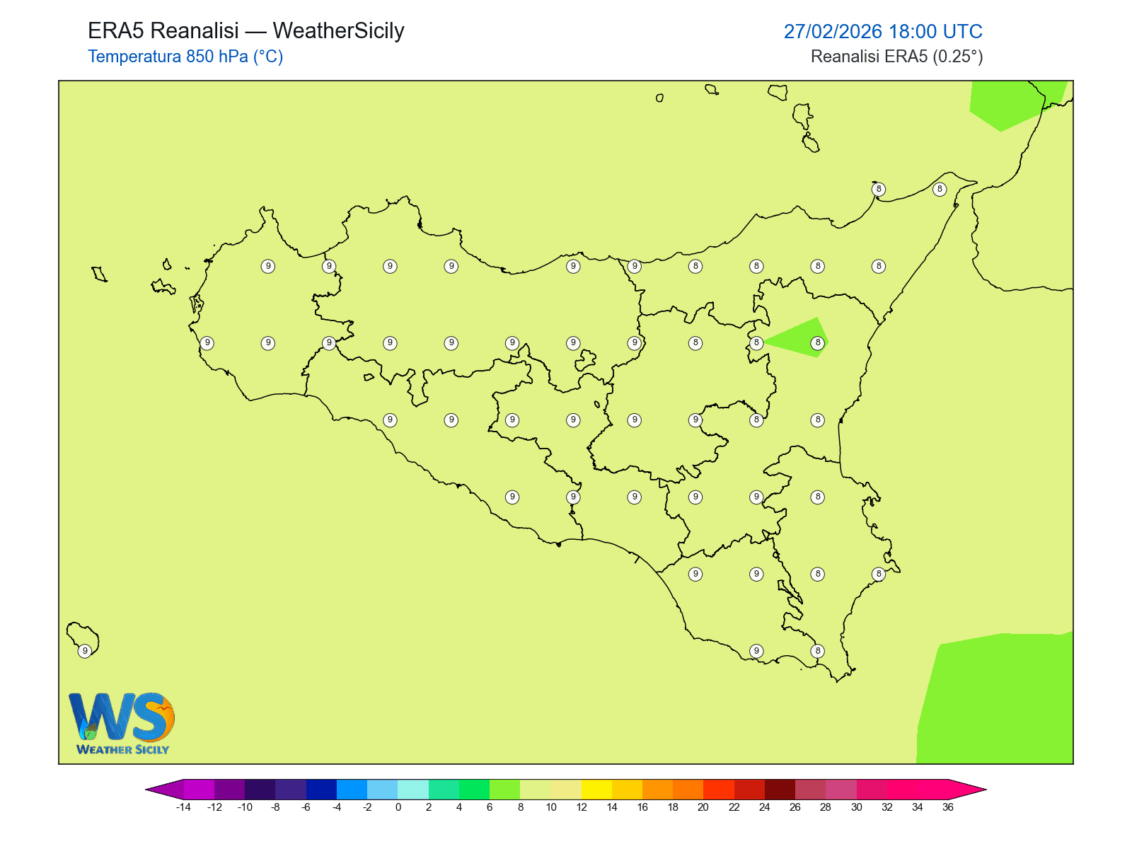 Temperatura a 850 hPa · 2026022718